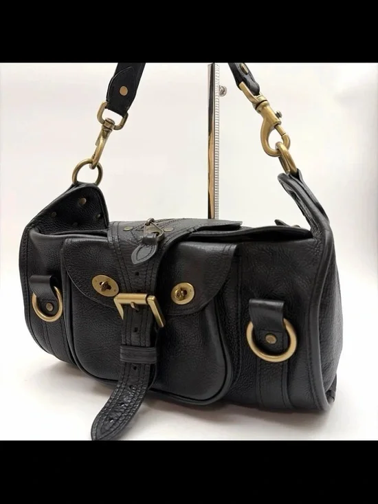 Mulberry Black Leather Shoulder Bag with Brass Hardware