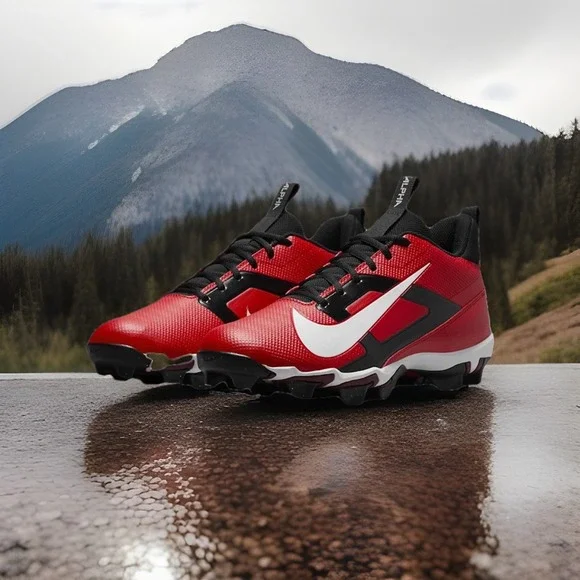 NIB Nike Alpha Menace 4 Shark Football Cleats MEN Sz 12‎ Red White Lace Up Cleat
