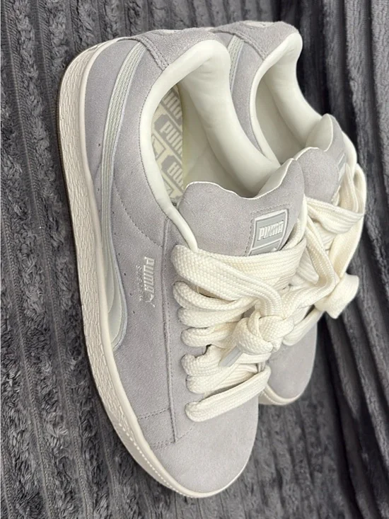 Puma Men’s Suede Low-Top Sneakers in Light Gray and Cream