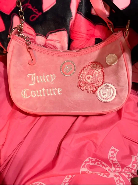 Juicy Couture Pink Shoulder Bag with Crest Patches