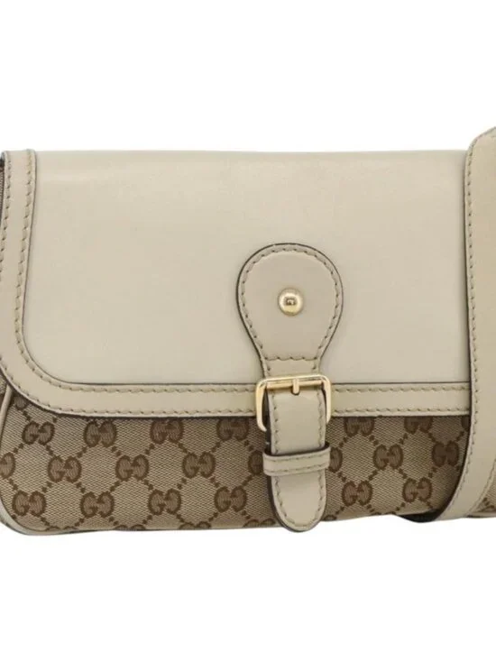 GUCCI GG Canvas Shoulder Bag Beige Gold 308452 Auth ka3497
