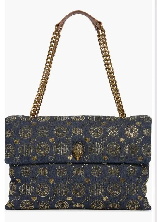 New Kurt Geiger XXL Battersea Denim Shoulder Bag Navy Embellished $318
