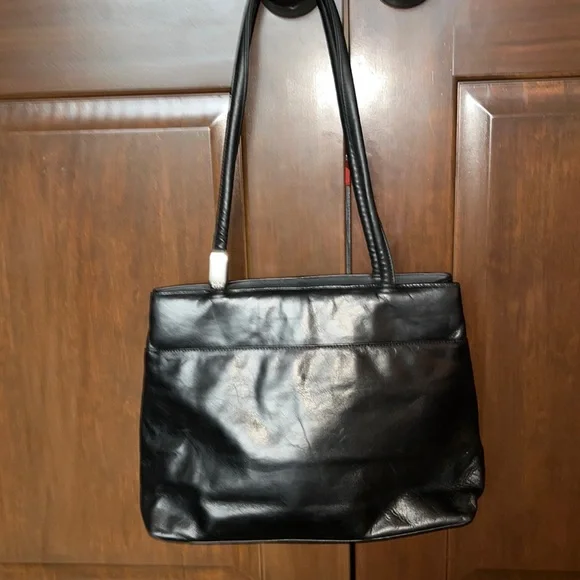 Retro New Nine West Black Leather Large Shoulder Bag NWOT