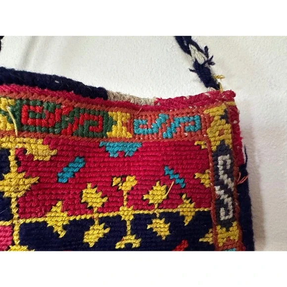 Vintage Handwoven Kilim Wooll Bag Geometric Folk Art Boho Tapestry R
