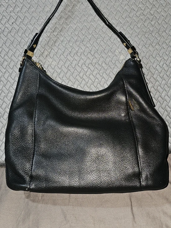 Authentic Coach Black Pebbled Leather Shoulder Bag with Gold Hardware