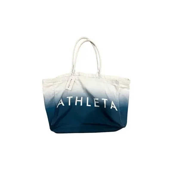 Athleta Blue Ombre Canvas Tote Bag Large Logo Beach Gym Travel NWT