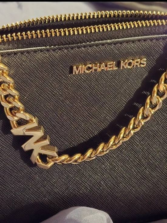 Michael Kors Black Quilted Wristlet with Gold Zip