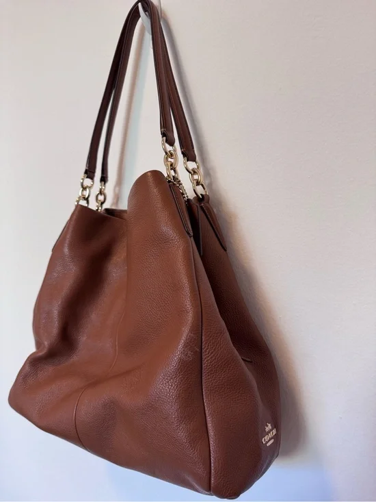 Coach Pebbled Leather Phoebe Shoulder Bag in Brown