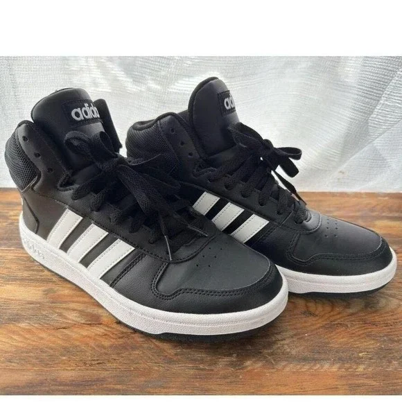 NWOT Adidas Hoops‎ 2.0 Mid Mens Shoes Black White BB7207 Size 7