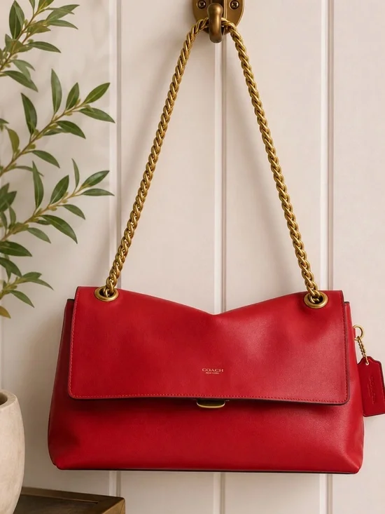 Coach Chelsea 30 in Scarlet with Gold Chain Strap