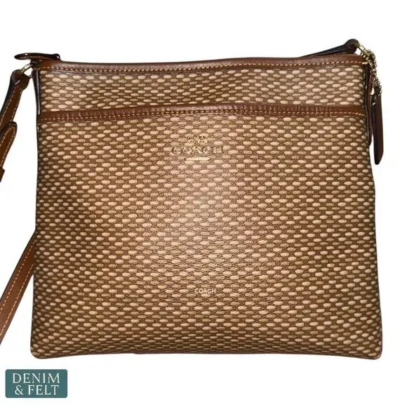 Coach Weaved Brown Embossed Leather Crossbody Shoulder‎ Bag Adjustable Strap