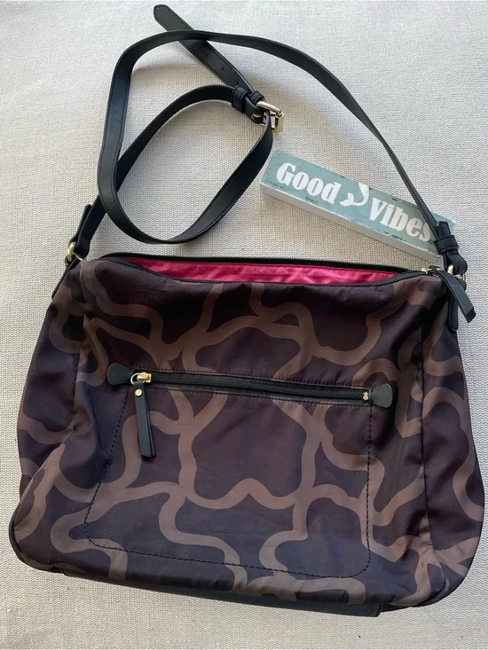 Tous Signature Brown Patterned Large Crossbody Bag with Black Strap
