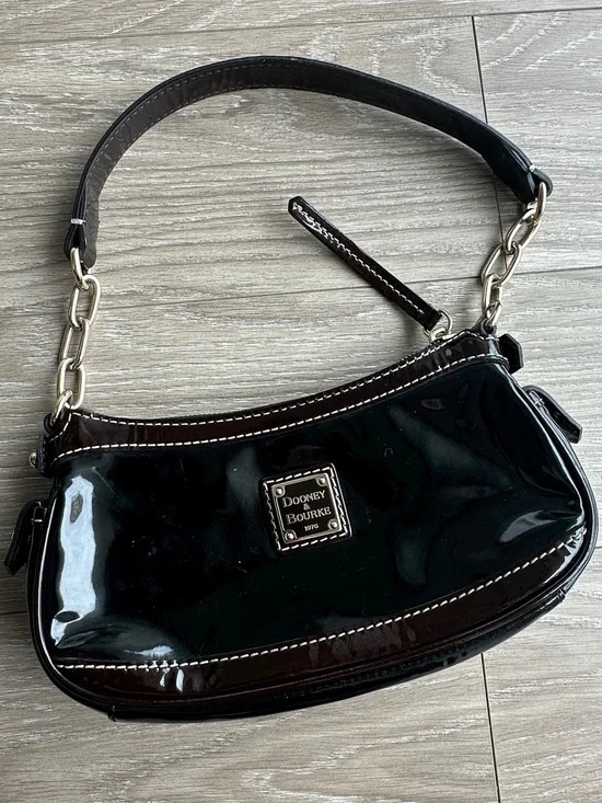 Dooney & Bourke Black Patent Shoulder Bag with Gold Hardware