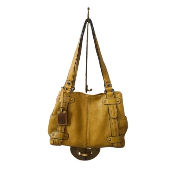 NWOT Tignanello Perfect 10 Mustard Yellow Pebbled Leather Retro Shoulder Bag