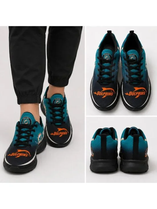 Miami Dolphins Fan Sneakers Lace-Up Sports Unisex Lightweight Green/Multi Size44