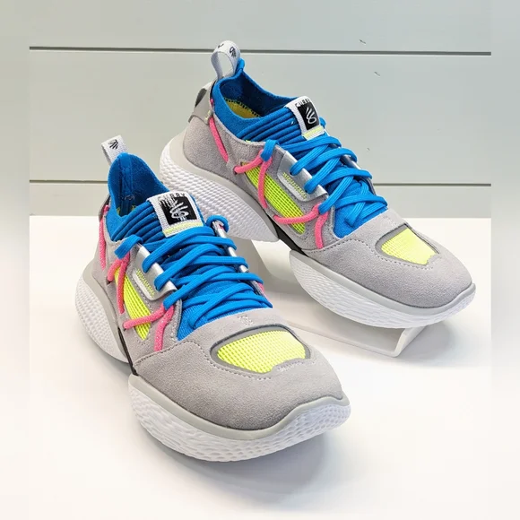 Under Armour Curry Flow Cozy Grey Electric Blue Running Training Shoes Men's 6.5
