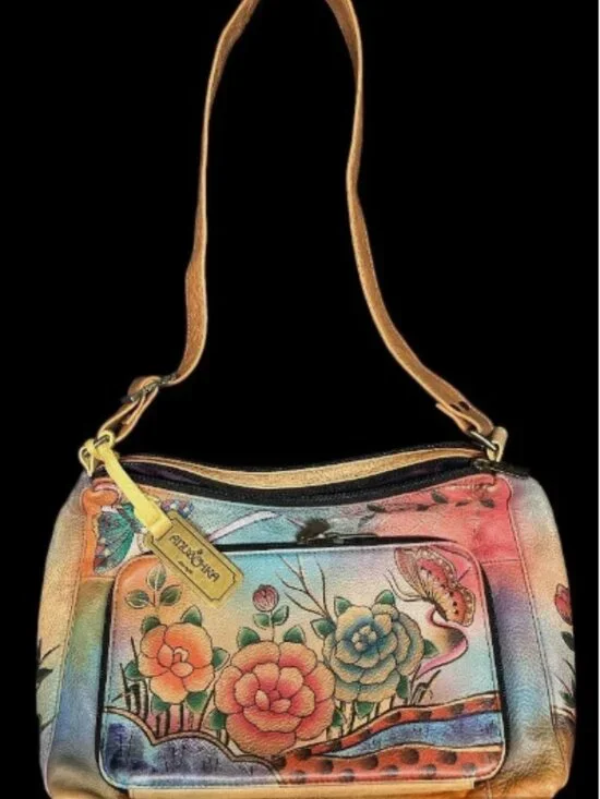 ANUSCHKA TWIN TOP EAST WEST ORGANIZER SHOULDER BAG PREMIUM ROSE ADJ STRAP