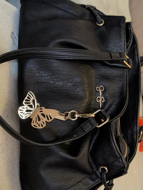 Jessica Simpson Black Women's Shoulder Bag with Gold Butterfly Charm