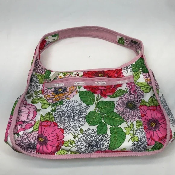 LeSportsac Floral Print Nylon Shoulder Bag Pink White Multi Hobo