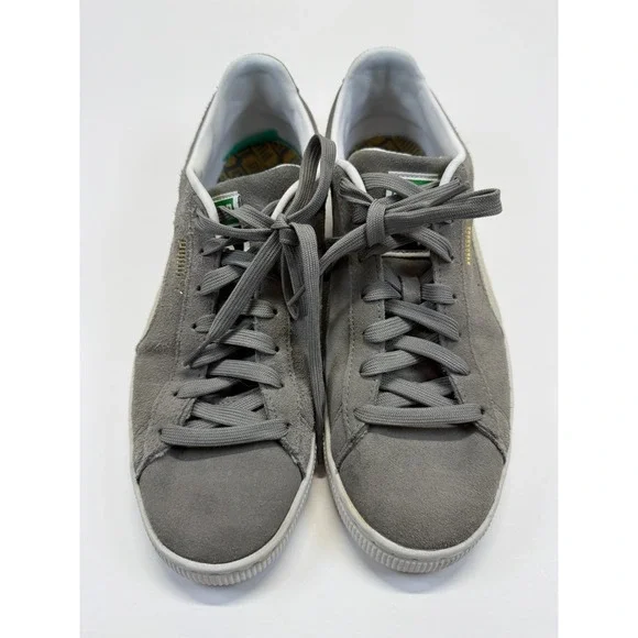 Puma Suede Classic XXI 374915-07 Mens Sneakers 10 Matte Gray White Lace Up Shoes
