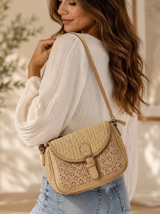 🤍 Jen & Co. Beige Woven Crossbody Bag