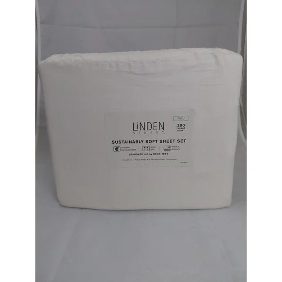 Linden Street Full Size Sheet Set White Egret Soft 300 TC 4pc