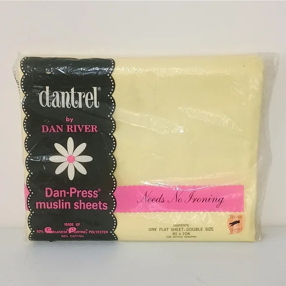 Vintage Dantrel By Dan River No Iron Muslin On Flat Double Sheet 81 X 104 Yellow