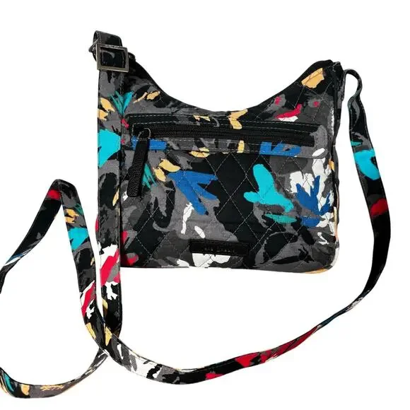 Vera Bradley quilted shoulder crossbody bag purse black gray quilted cotton