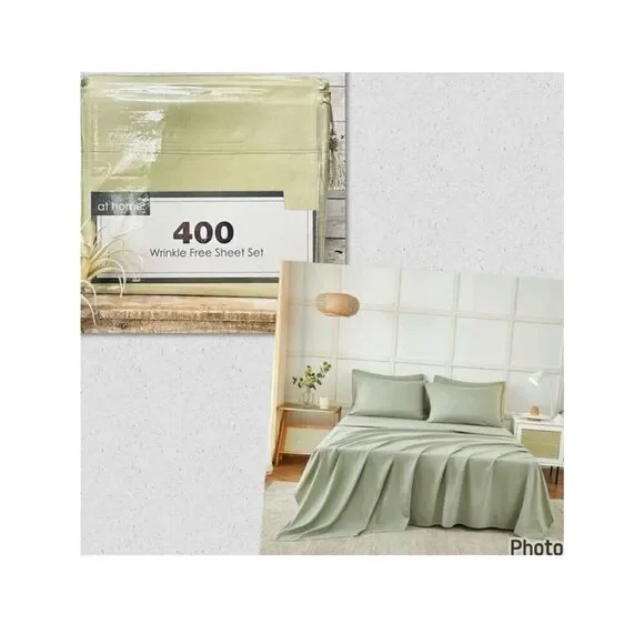 NWT At Home Gorgeous King Green Sage 4 Pc Soft Wrinkle Free microfiber Sheet Set