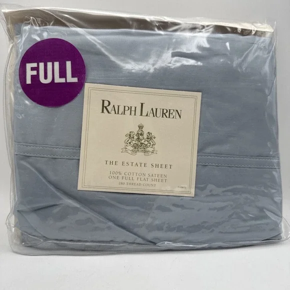 Ralph Lauren Home FULL Flat Sheet Estate Cornflower Blue 100% Cotton Sateen