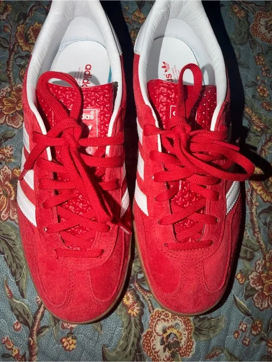 adidas Red Suede Sneakers with White Three Stripes