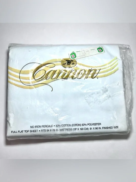 Vintage Cannon White Full Flat Sheet No-Iron Percale Open Package