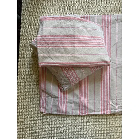 Lands End Home Twin Sheet Set Red Tan‎ Striped Cotton 3pc cottagecore Country