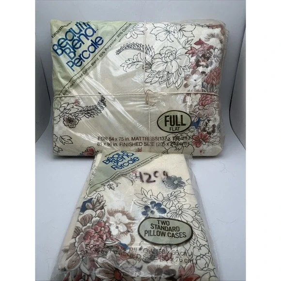 New‎ Vintage TASTEMAKER Percale Full Fitted 54x75 Victorian Bouquetw/Pillowcases