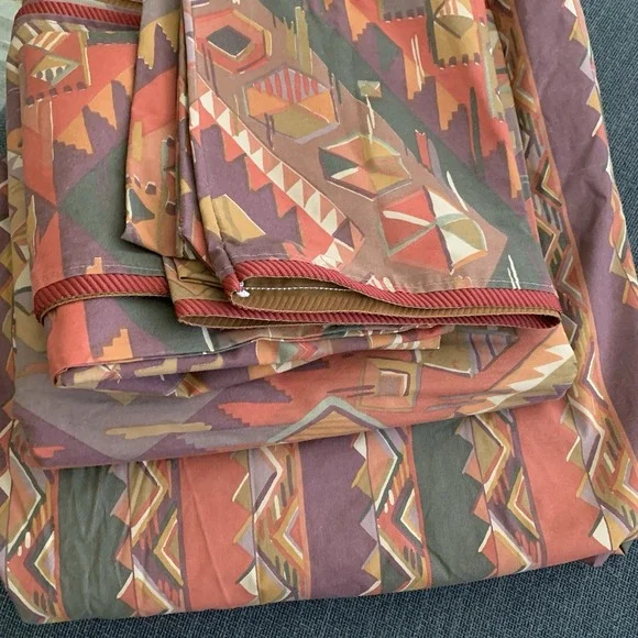 Vintage Collier Campbell Moroccan Sunset Aztec Southwestern Sheet‎ King