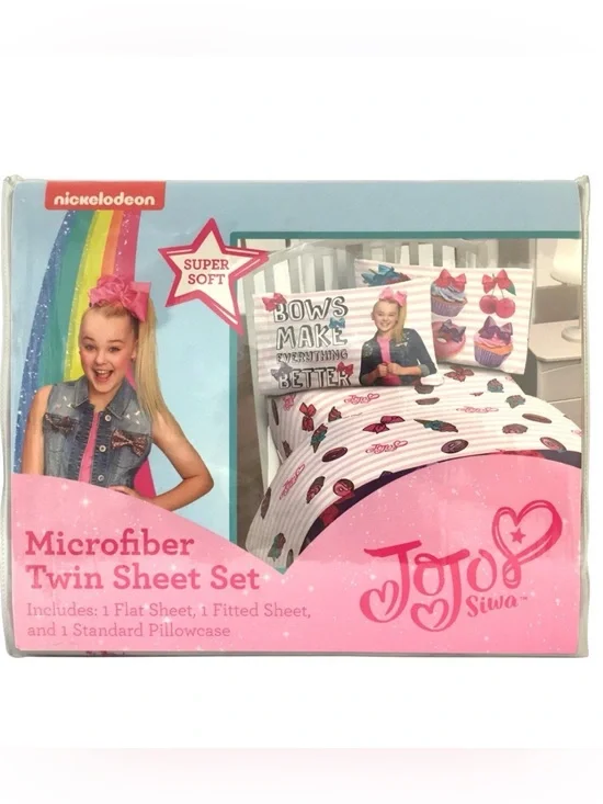 Nickelodeon JoJo Siwa Sweet Life Pink White Striped 3 Piece Twin Sheet Set New