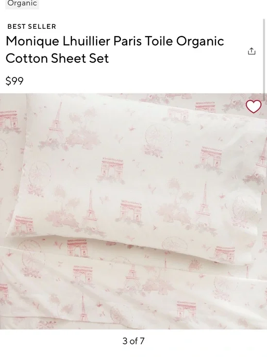 Pottery Barn Kids Monique Lhuillier Paris Toile Organic Cotton Sheet Set NEW