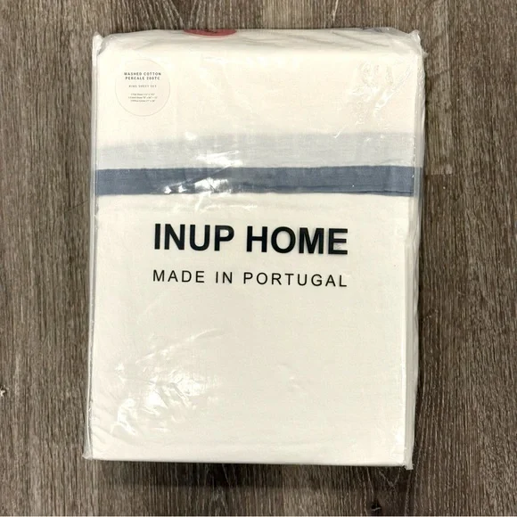 NEW INUP Home King Sheet Set White and Blue Bedding Set