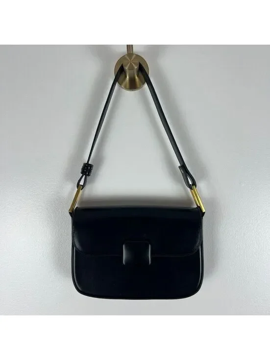 Madison West Black Faux Leather Shoulder Bag Gold Hardware NWOT Chic Purse