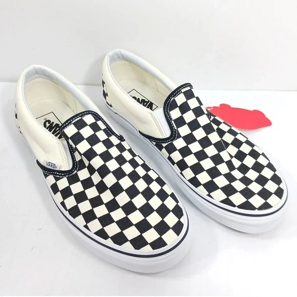 Vans Classic Slip-On Checkerboard Black White Sneakers Mens 9 Womens 10.5