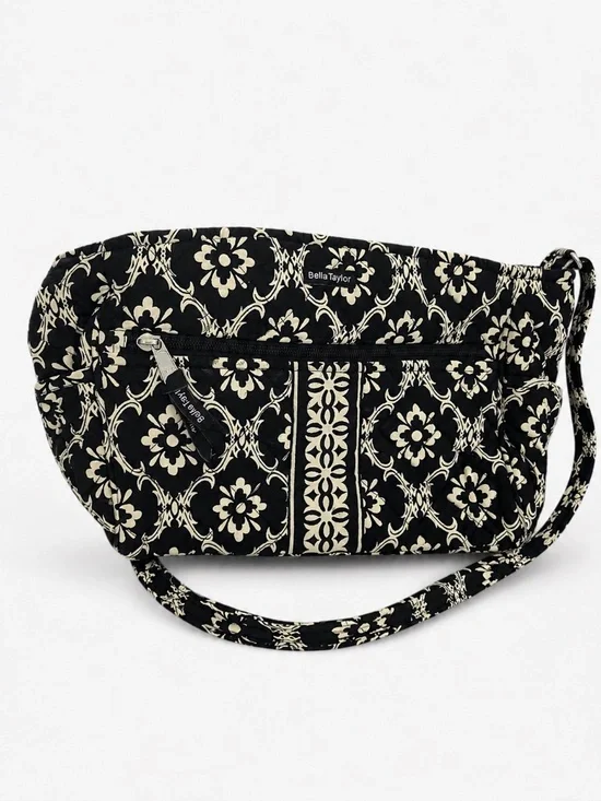Bella Taylor Black & White Quilted Shoulder Bag Floral Print Zip Pocke
