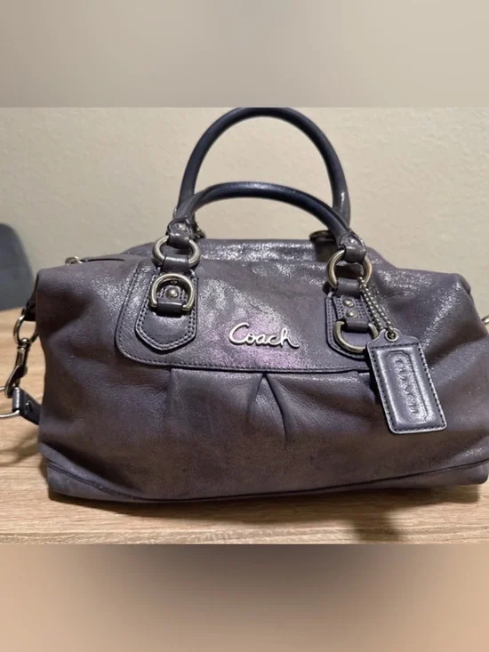 Coach Ashley F15444 Purple Metallic Leather Satchel Shoulder Bag