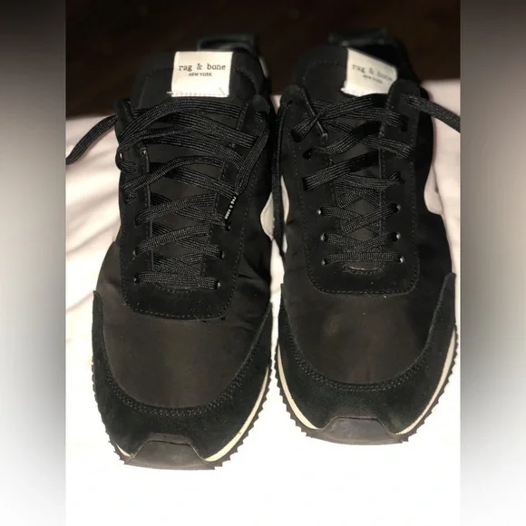 rag & bone Men’s Black and White Low-Top Retro Runner Sneakers