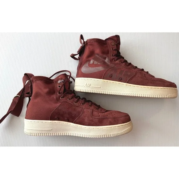 Nike Special Field Air Force 1 Mid Burgundy Canvas Suede Sneakers Men's 11