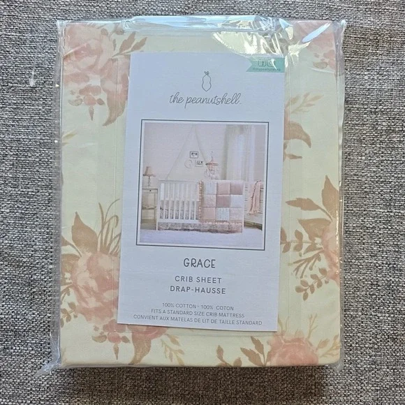 The Peautshell Grace Crib Sheet Floral Pink Rose 100% Cotton