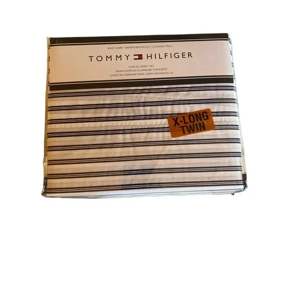 NIP Tommy Hilfiger‎ X Long Twin Sheet Set White Blue Stripes