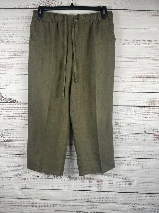 Grant Thomas Pants Men's SZ Medium Green Linen Drawstring Elastic Waist Cropped