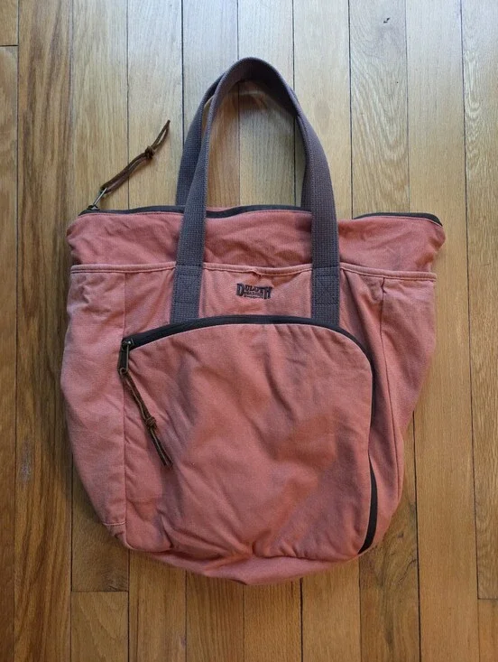 Duluth Trading Co Salmon Pinkl Canvas Tote‎ with Brown Straps