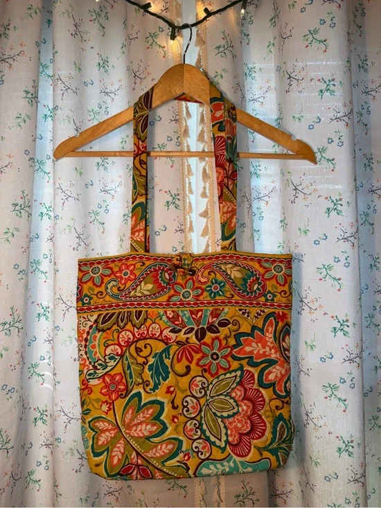 Vera Bradley Floral Pattern Quilted Tote Bag in Mustard Yellow