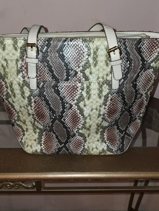 Anne Klein Python-Print Tote with White Straps
